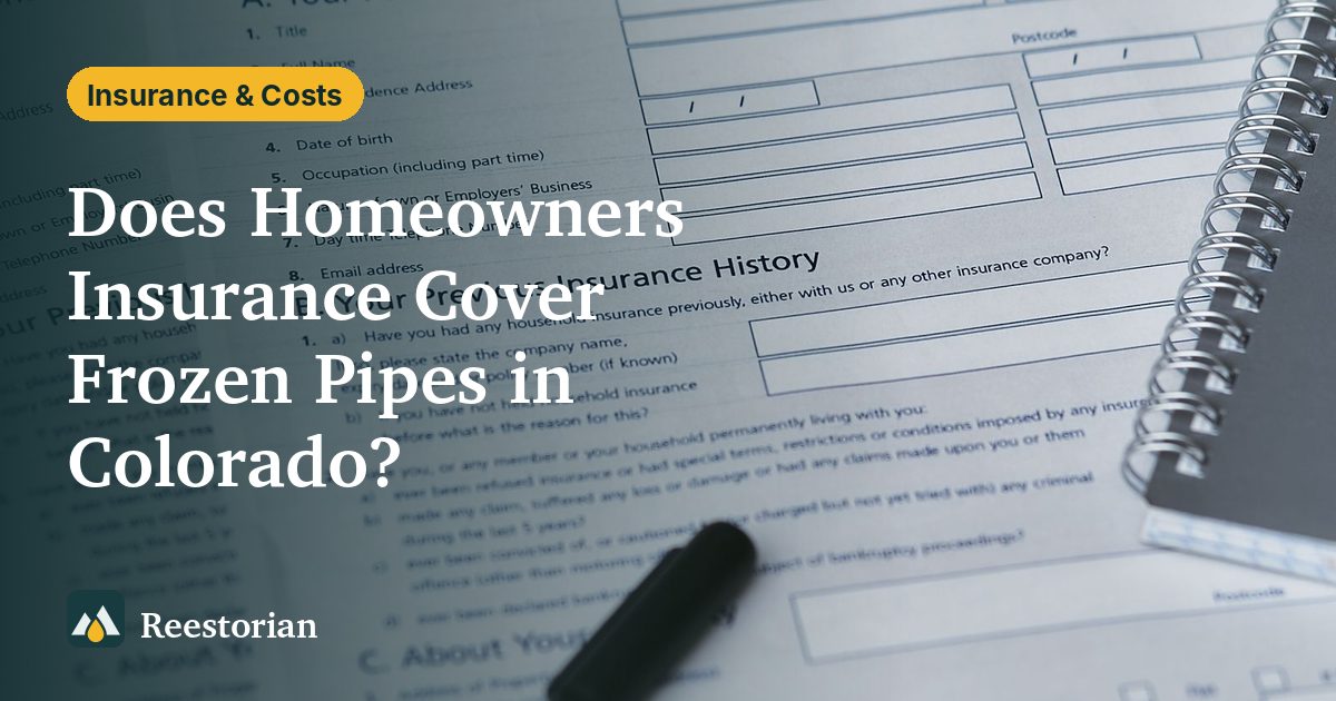 Home insurance policy form and pen, about whether homeowners insurance covers frozen pipes