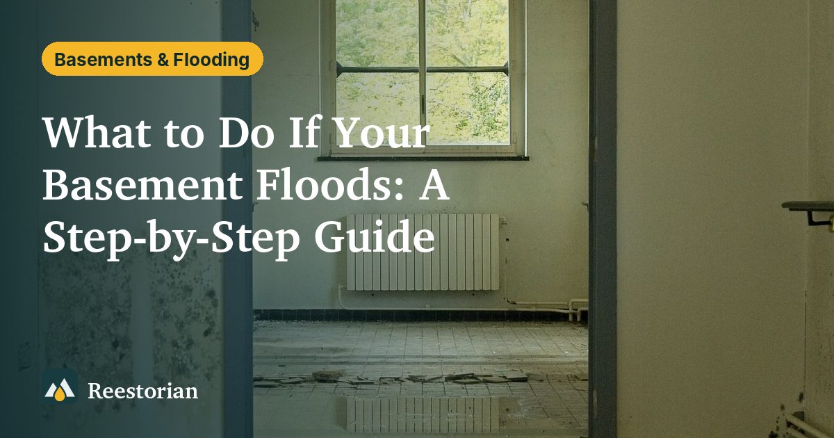 Standing water across the floor of an empty room, showing what to do if your basement floods